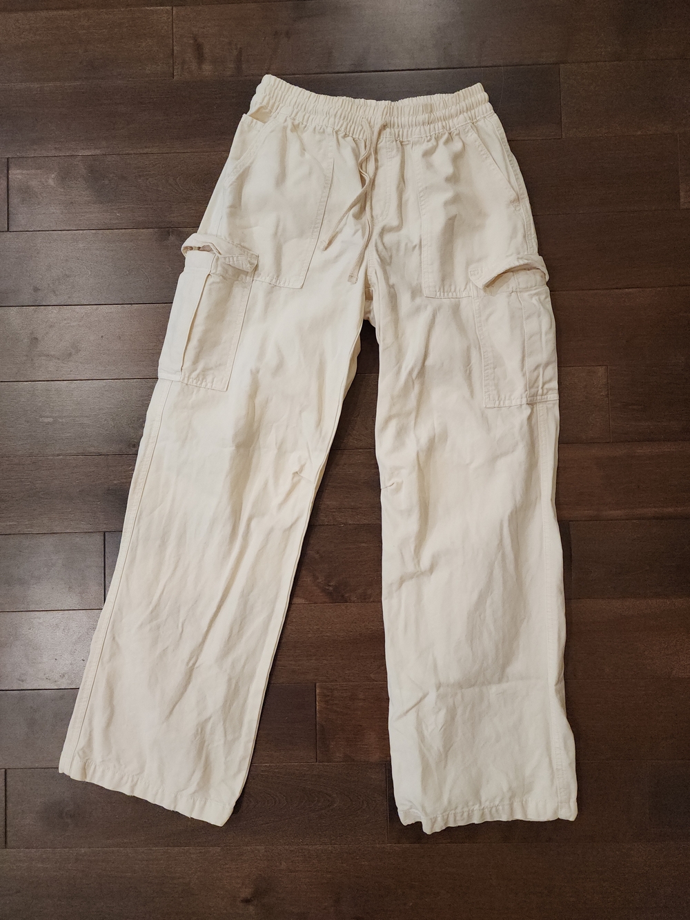 Cream Cargo Pants with Elastic Waistband Xs